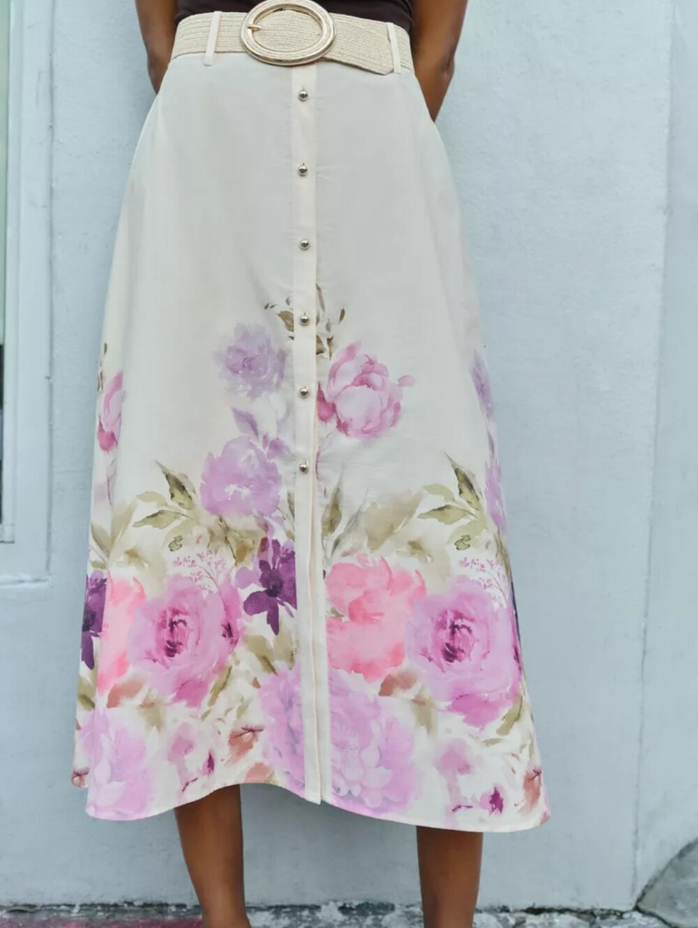 ZARA FLORAL PRINT BELTED MIDI SKIRT